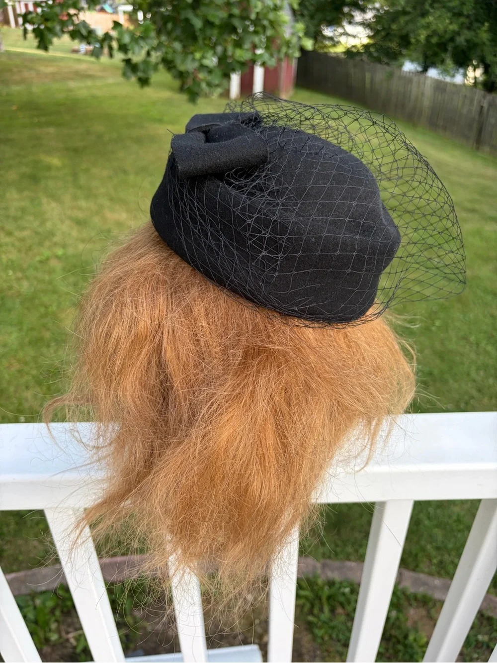 NWT ORIDOOR black retro felted wool cap with bow & veil net hair clips one size